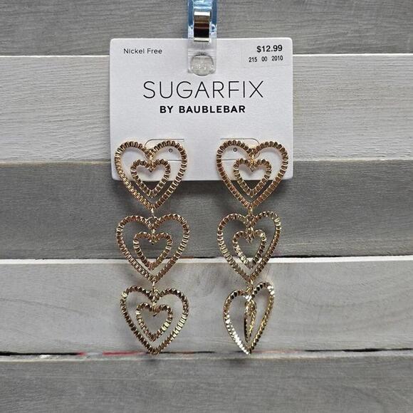 Stacked Gold Heart Drop Earrings - Gold | SUGARFIX by BaubleBar - Picture 1 of 7